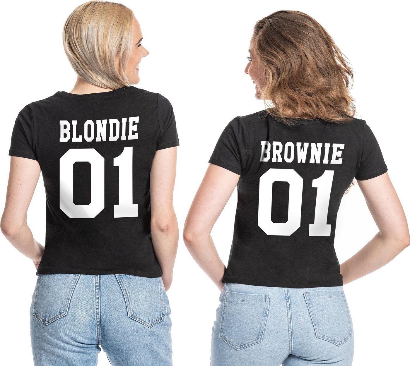 Couples Shop Print-Shirt Blondie & Brownie Damen T-Shirt Freunde Set mit trendigem Frontprint von Couples Shop