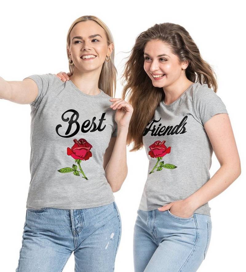 Couples Shop T-Shirt Best Friends BFF Rose Damen T-Shirt Freunde Set mit trendigem Frontprint von Couples Shop