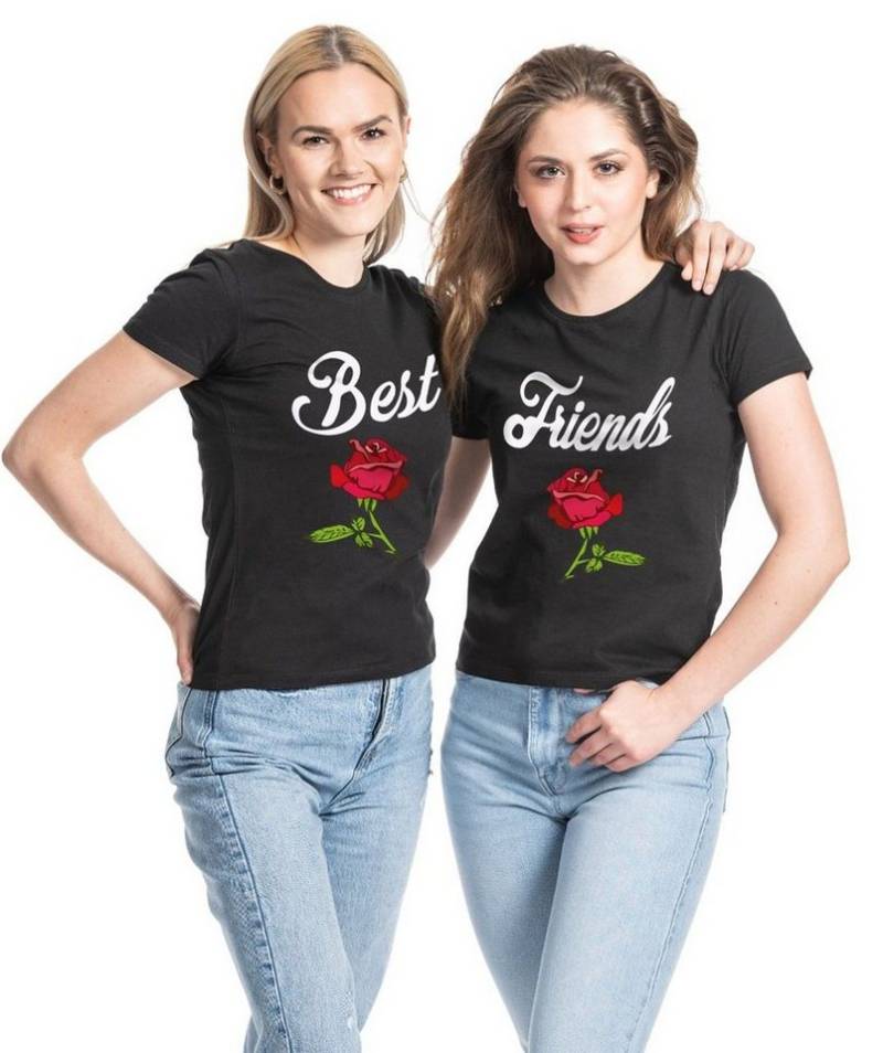 Couples Shop T-Shirt Best Friends BFF Rose Damen T-Shirt Freunde Set mit trendigem Frontprint von Couples Shop
