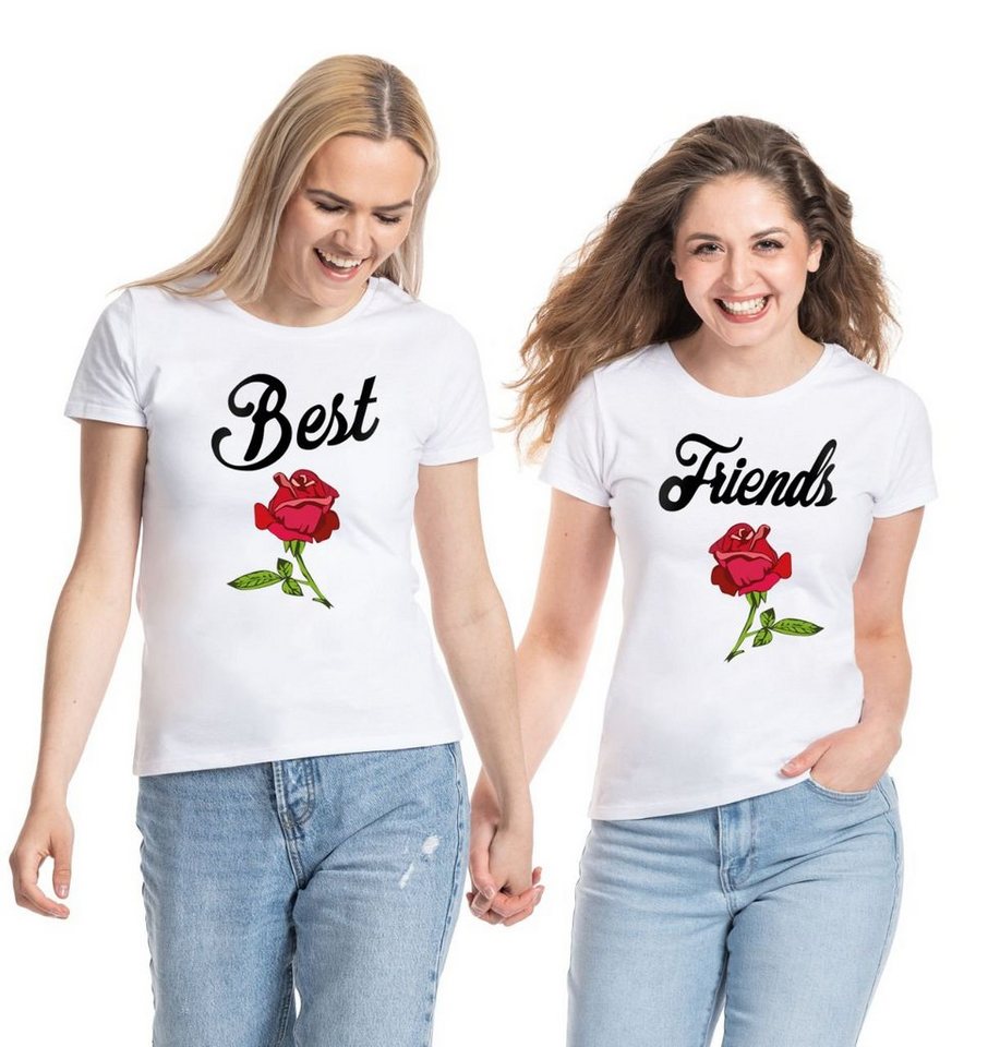 Couples Shop T-Shirt Best Friends BFF Rose Damen T-Shirt Freunde Set mit trendigem Frontprint von Couples Shop