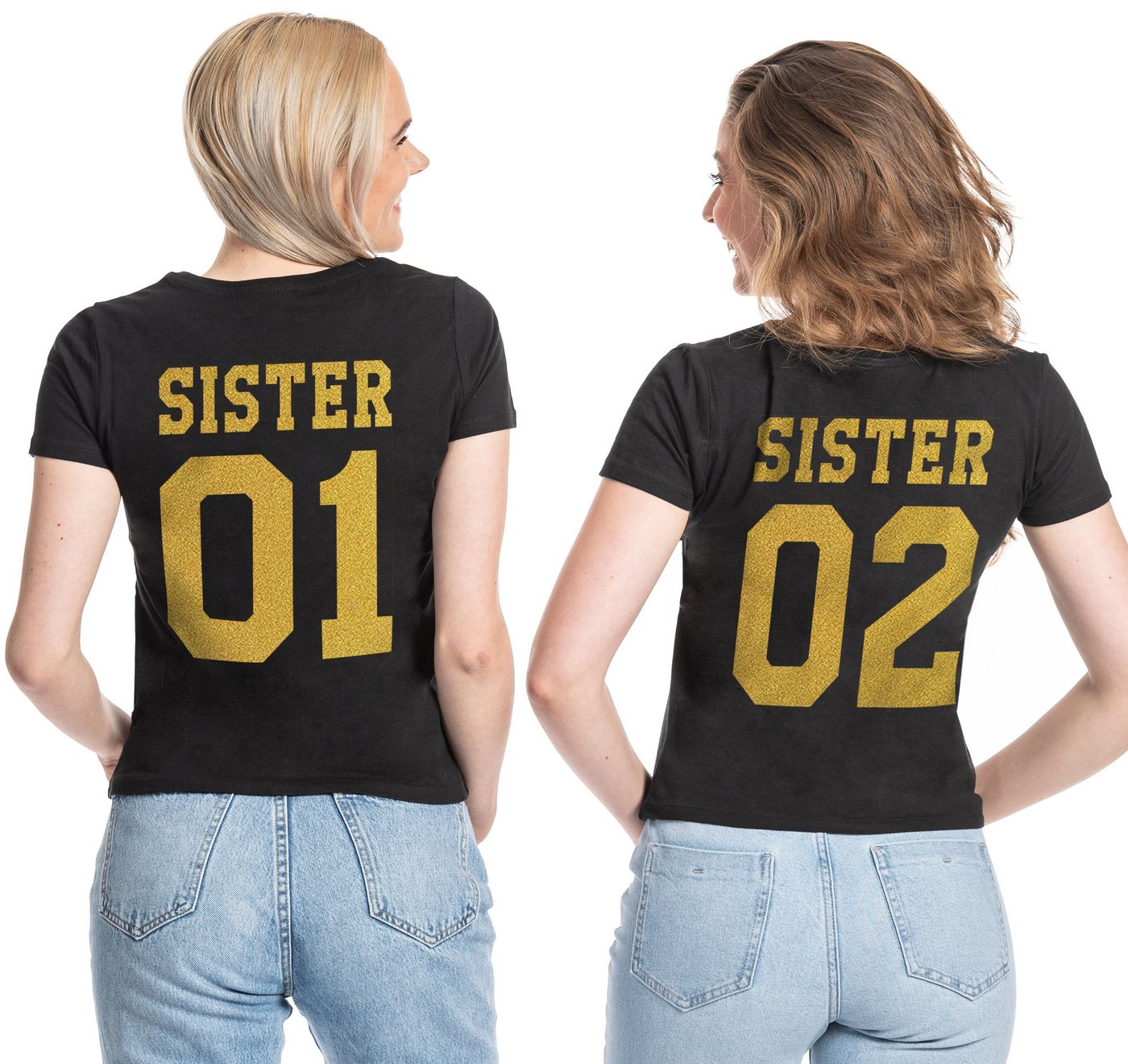 Couples Shop T-Shirt Sister 01 & Sister 02 Beste Freunde Damen Shirt mit modischem Print von Couples Shop