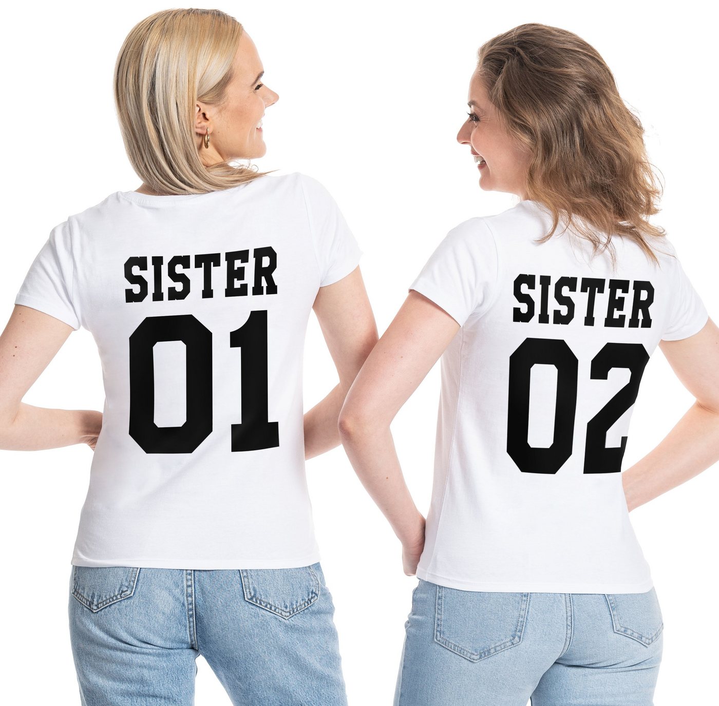 Couples Shop T-Shirt Sister 01 & Sister 02 Beste Freunde Damen Shirt mit modischem Print von Couples Shop