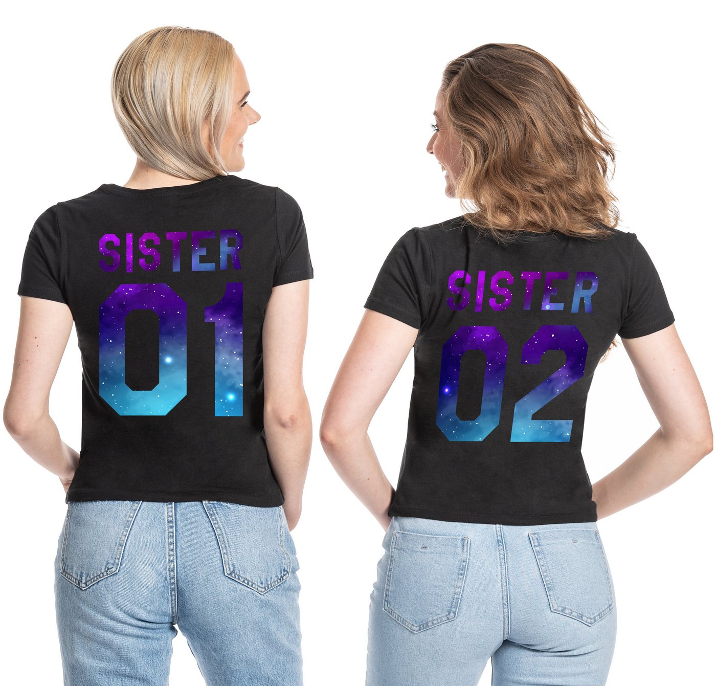 Couples Shop T-Shirt Sister 01 & Sister 02 Night Beste Freunde Damen Shirt mit trendigem Print von Couples Shop