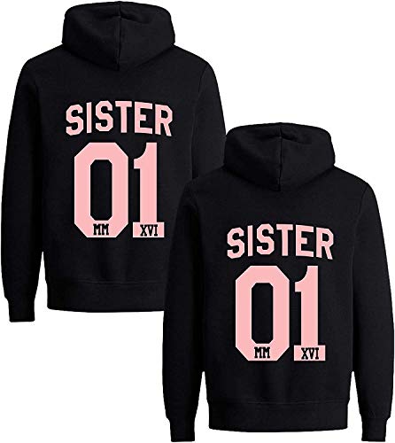 Beste Freunde Damen Hoodie Sister Pullover Mädchen Best Friends BFF (Rosa-Schwarz L) von Couples Shop