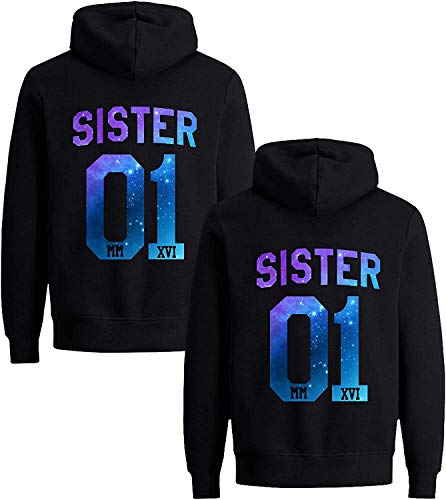 Couples Shop Beste Freunde Damen Hoodie Sister Pullover Mädchen Best Friends BFF (Stars-Schwarz XL) von Couples Shop