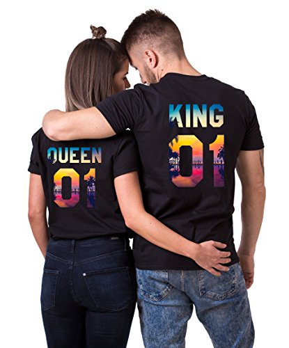 King Queen T-Shirt Set für Paar Tropic Auflage König Königin Partner Look Pärchen Shirt Geburtstagsgeschenk (Gangster Damen Weiß S) von Couples Shop