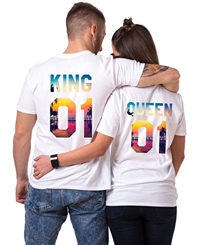 King Queen T-Shirt Set für Paar Tropic Auflage König Königin Partner Look Pärchen Shirt Geburtstagsgeschenk (Queen Damen Schwarz L) von Couples Shop