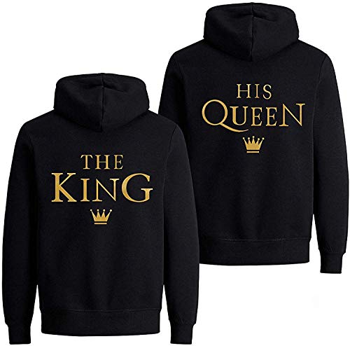 Couple Partner King Queen Pullover Set Pärchen Hoodie - 1 Stück Herren Pullover Gold-Schwarz XL von Couples Shop