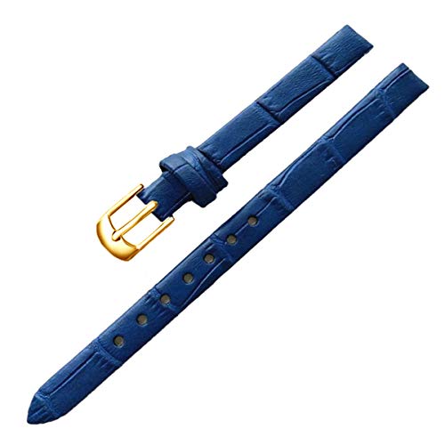 Uhren Zubehör Frauen-Weinlese Uhrenarmbänder echtes Leder-Bügel-Uhrenarmband 8mm 10mm Dornschliesse Gold Blau,10mm von CourageL