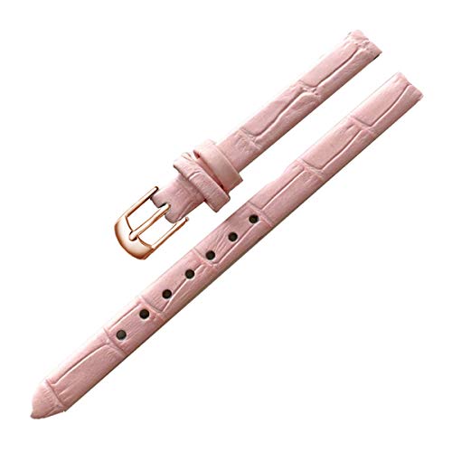 Uhren Zubehör Frauen-Weinlese Uhrenarmbänder echtes Leder-Bügel-Uhrenarmband 8mm 10mm Dornschliesse Rosa,10mm von CourageL