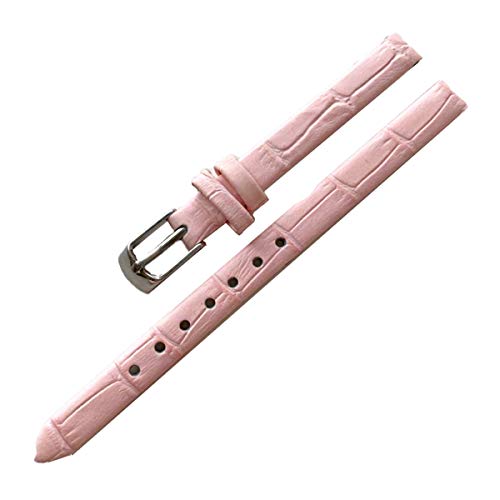 Uhren Zubehör Frauen-Weinlese Uhrenarmbänder echtes Leder-Bügel-Uhrenarmband 8mm 10mm Dornschliesse Silber Rosa,10mm von CourageL