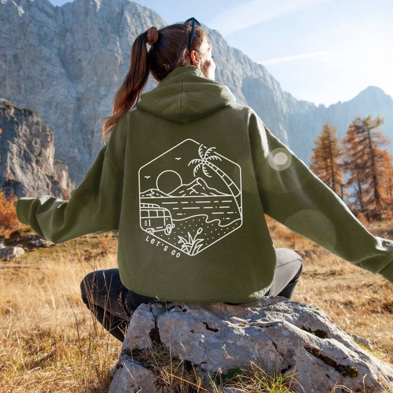 Adventure Camping Vanlife Hoodie Camper Let's Go Unisex Pullover Oversize Outdoor Geschenk von CourageforKindness