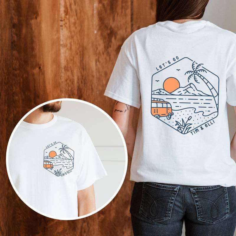 Adventure Camping Vanlife T-Shirt | Camper Shirt Let's Go Unisex Oversize Backprint Und Frontprint von CourageforKindness