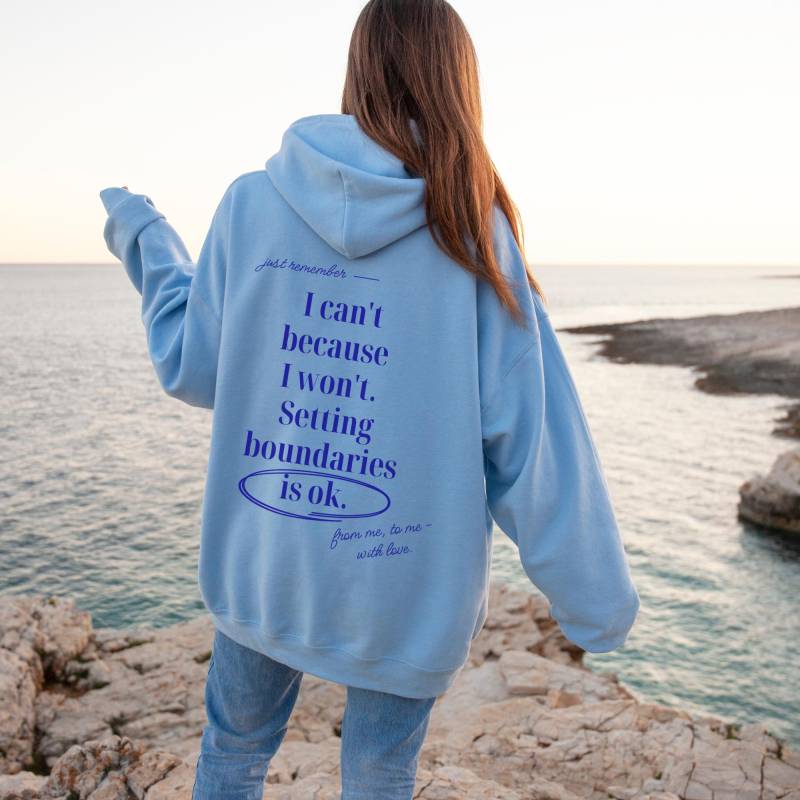 Backprint Hoodie Hochsensibel Design, Kuscheliger Kapuzenpullover Mit Mental Health Spruch, Oversize Setting Boundries Hodie von CourageforKindness