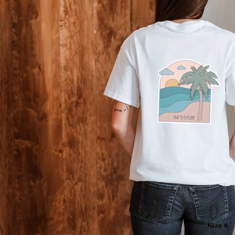 Reisen T-Shirt Vanlife Strand Und Palmen Shirt Time To Explore Unisex Oversize Backprint Oder Frontprint von CourageforKindness