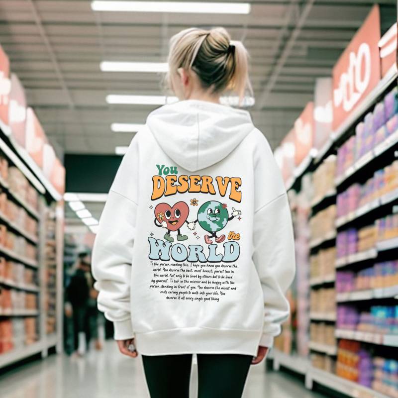 Retro Oversize Hoodie Adventure World Unisex Kapuzenpullover Oversize Outdoor Geschenk Positive Message Backprint von CourageforKindness