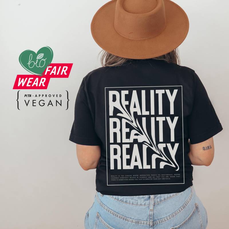 Retro Reality T-Shirt Y2K Backprint Statement Oversize Shirt Aesthetic Design Front + von CourageforKindness