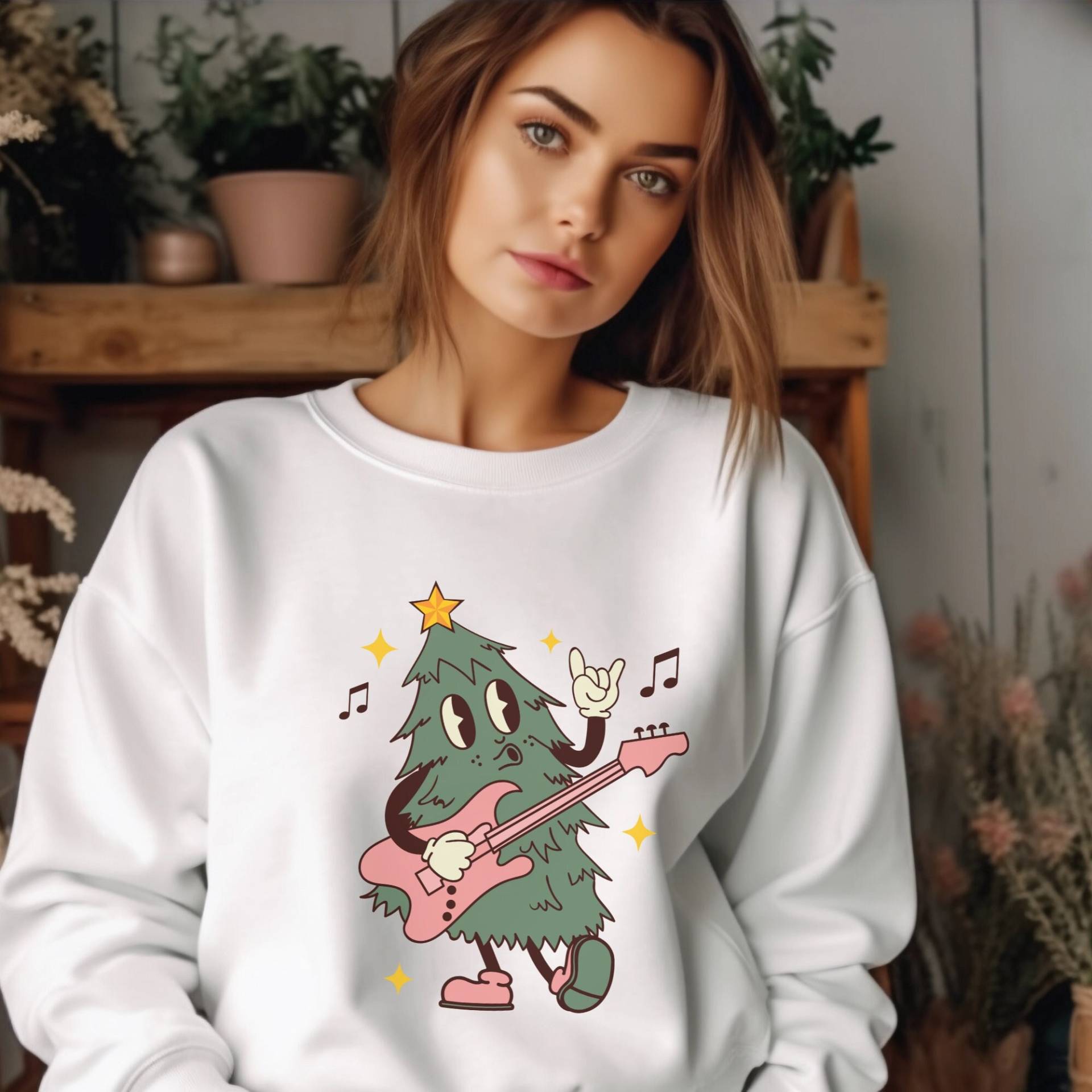 Sweatshirt Weihnachten Retro Musik Geschenk Für Musiker Pullover Tannenbaum Weihnachtsgeschenk Rock von CourageforKindness