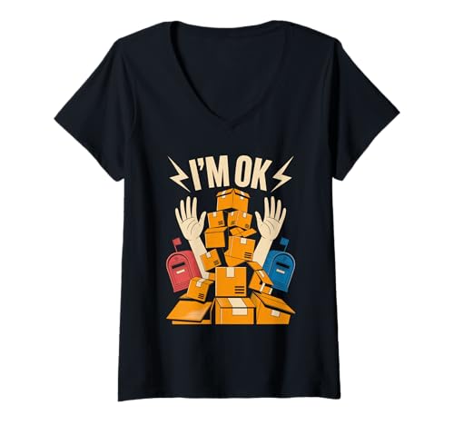 Damen Lustiger Lieferarbeiter Spruch Humorvolle Postpakete Vater T-Shirt mit V-Ausschnitt Damen Lustiger Lieferarbeiter Spruch Humorvolle Postpakete Vater T-Shirt mit V-Ausschnitt von Courier Parcel Boxes Postman Joke Shipping Dad Mom
