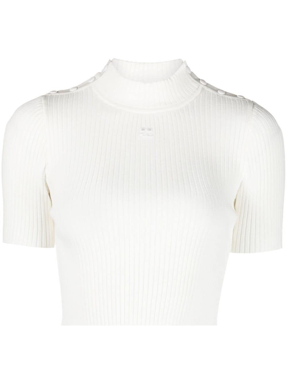 Courrèges Geripptes Cropped-Stricktop - Weiß von Courrèges