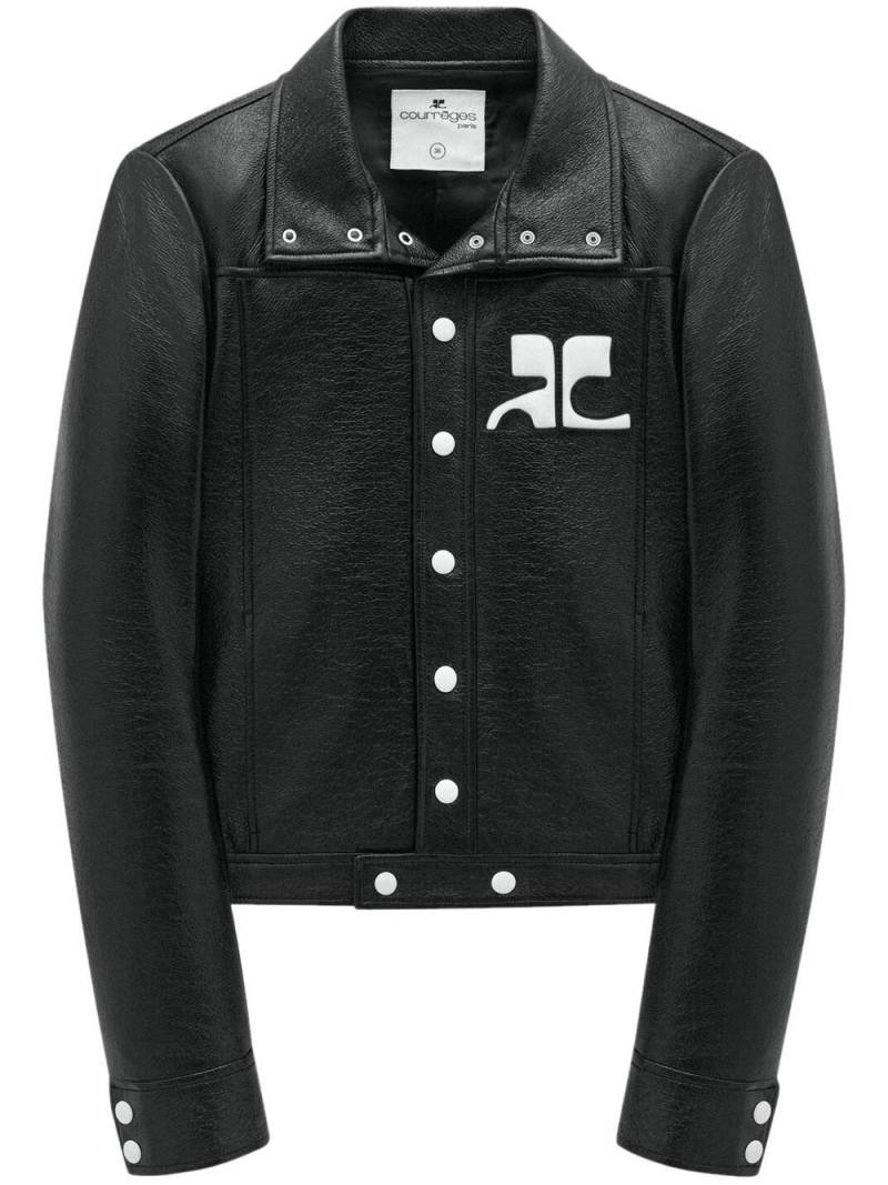 Courrèges Jacke aus Faux-Leder mit Logo-Patch - Schwarz von Courrèges