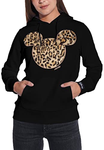 Course Damen Hoodie Original Mickey Mouse Flock Fake Fur Animal Print Leo Disney, Schwarz, M von COURSE