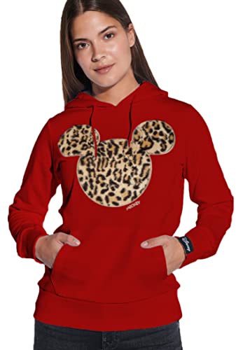 Micky Mouse Damen Hoodie - Micky Maus Pullover Damen - Original Disney Lizenz Pulli in Rot(XS) von COURSE