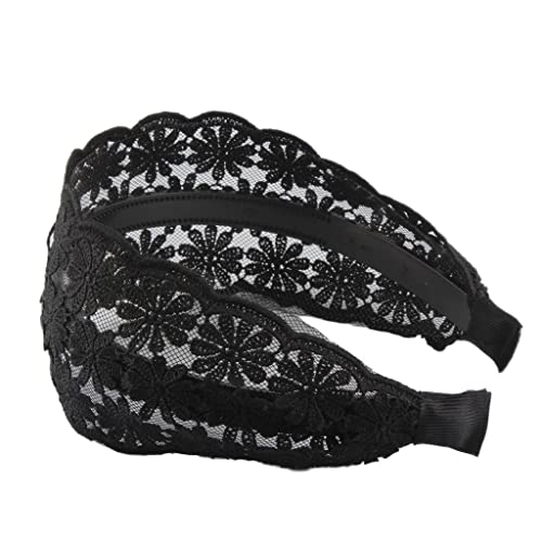 Haarreif Alice mit breiter Blume, Spitze, Haarschmuck, Stil 2, Schwarz von Courtieyeardceastea