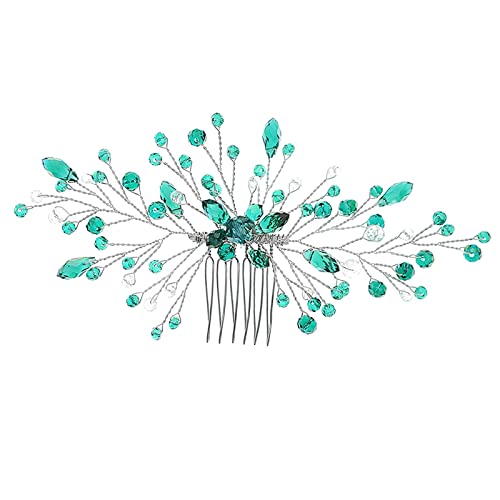 Kristall-Braut-Haarkamm, dekorativ für Damen, Brautjungfern, Hochzeit, Grün, 14 x 7 cm von Courtieyeardceastea