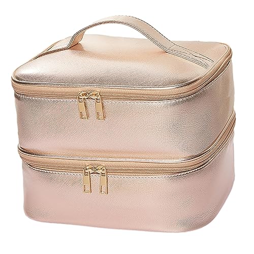 Nagellack-Organizer für 42 Flaschen, tragbar, doppellagig, für Nageltrockner, Roségold, Rotgoldfarben, 25cmx22cmx17cm, Siehe Beschreibung von Courtieyeardceastea