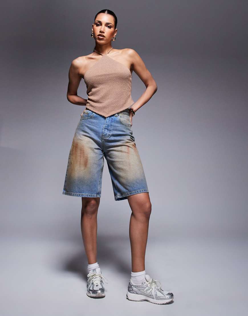 Courtside - Carpenter-Jeans-Jorts in brauner Dirty-Waschung im Used-Design von Courtside