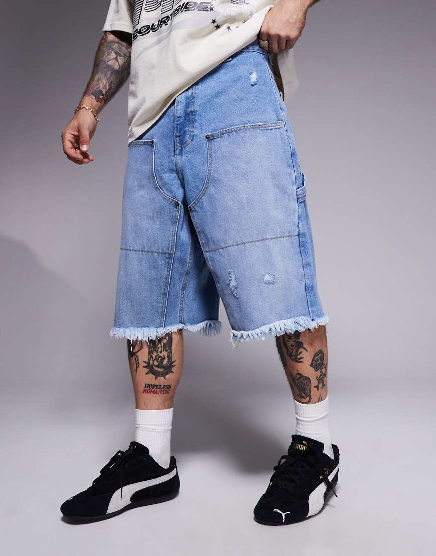 Courtside - Carpenter-Jeansjorts in verwaschenem Blau mit Zierrissen von Courtside