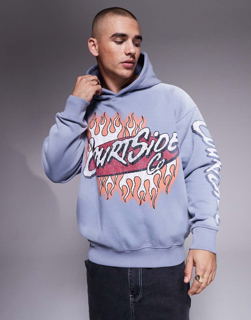 Courtside - Kapuzenpullover aus 450 g schwerem Material in Blau mit kontrastierendem Logodetail von Courtside