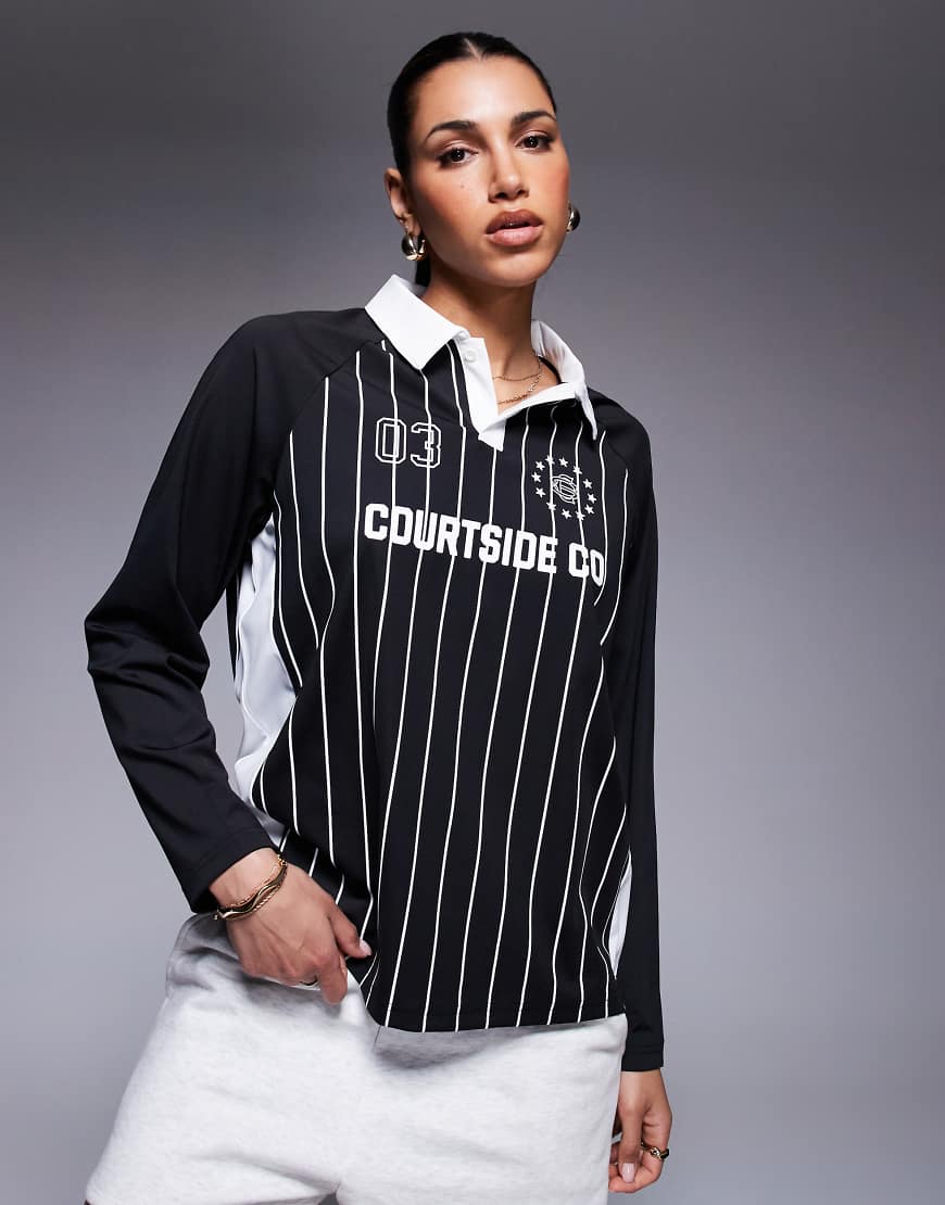 Courtside - Langärmliges Sport-Oberteil in Schwarz mit Logodetail und Bahnendesign von Courtside