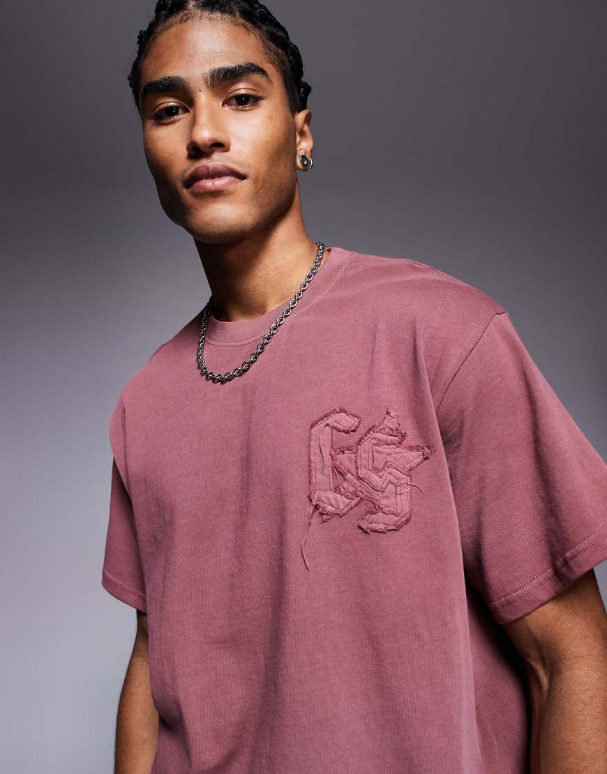 Courtside - T-Shirt in verwaschenem Beerenrot mit Logodetail, 250 g/m², Kombiteil von Courtside