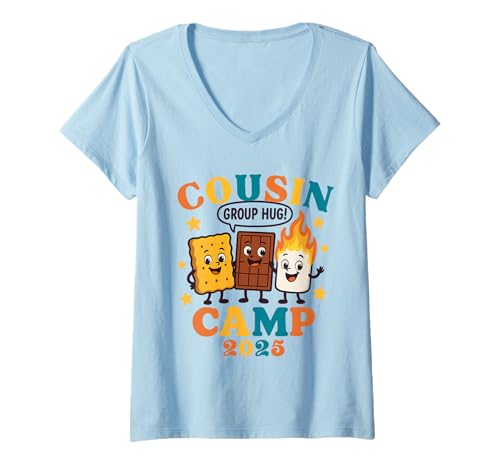 Damen Cousin Camp 2025 Gruppenumarmung Familientreffen Spaß T-Shirt mit V-Ausschnitt Damen Cousin Camp 2025 Gruppenumarmung Familientreffen Spaß T-Shirt mit V-Ausschnitt von Cousin Camp 2025 Family Fun Trip Crew