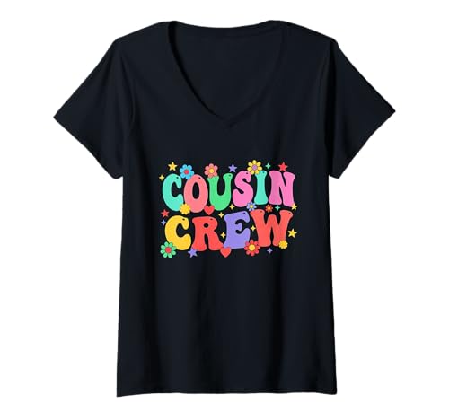 Damen Cousin Crew Retro Matching Matching Family Cousins T-Shirt mit V-Ausschnitt von Cousin Crew Retro Matching Family Tees