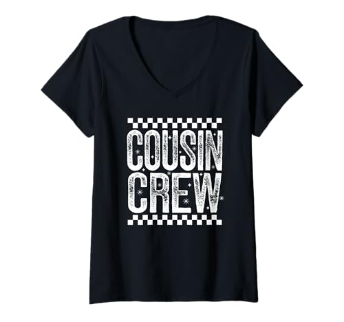 Damen Weihnachts-Familientreffen der Cousin Crew im Retro-Stil T-Shirt mit V-Ausschnitt von Cousin Crew T-Shirt Co.