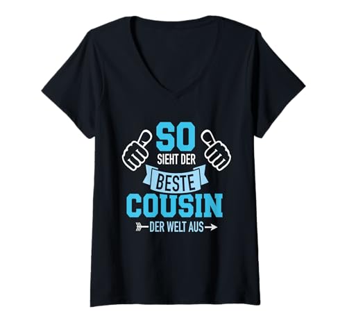 Damen So Sieht der Beste Cousin der Welt aus lustiges Geschenk T-Shirt mit V-Ausschnitt von Cousin Geschenke lustiges