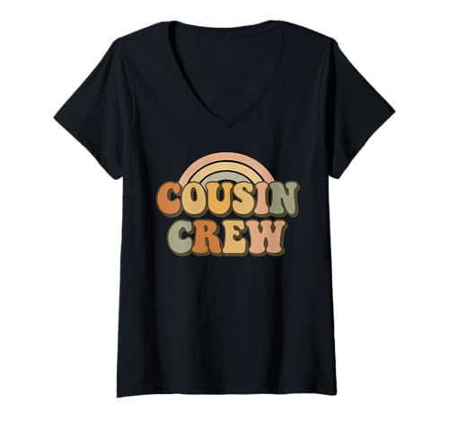 Damen Cousin Crew Vintages Retro Regenbögen Familientreffen T-Shirt mit V-Ausschnitt Damen Cousin Crew Vintages Retro Regenbögen Familientreffen T-Shirt mit V-Ausschnitt von Cousin Happiness Family Retro