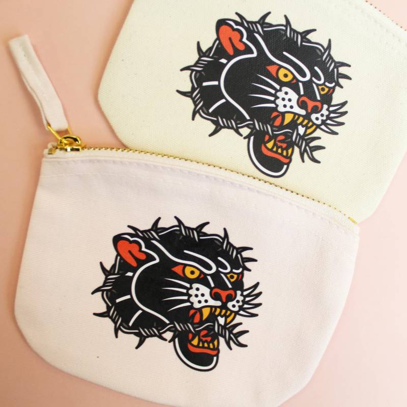 Panther Tattoo Bedruckte Bio-Baumwolle Geldbörse Mit Reißverschluss Ash Preis von CousinsCollective