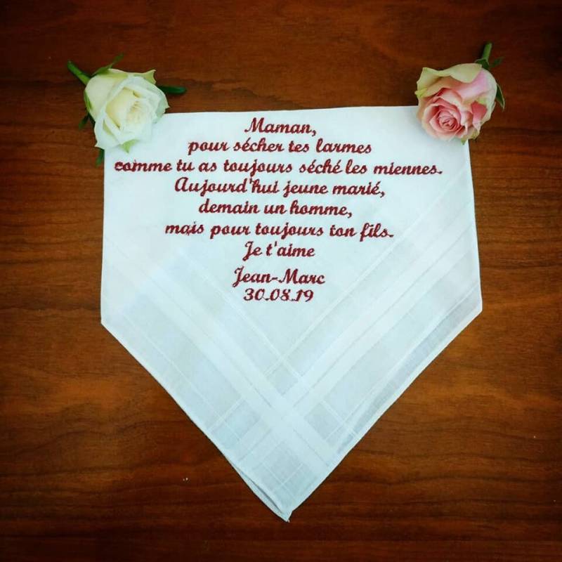 Personalisiertes Besticktes Taschentuch Mit Dem Kleinen Text Ihrer Wahl, Geschenkidee Für Eine Hochzeit von Coussinpouralliances