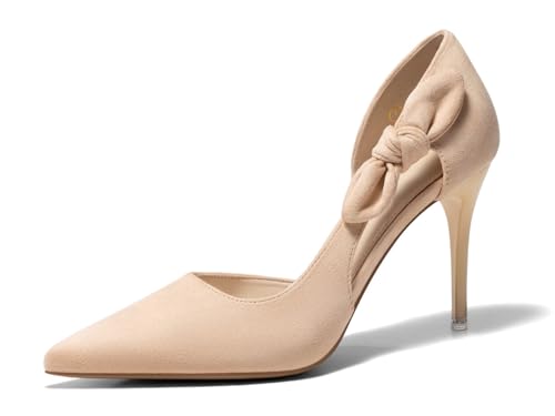 Coutgo D'Orsay Damen-Pumps mit Stiletto-Absatz, geschlossener spitzer Zehenbereich, Schleife, für Hochzeit, Brautkleid, Schuhe, Hautfarben, 36 EU von Coutgo