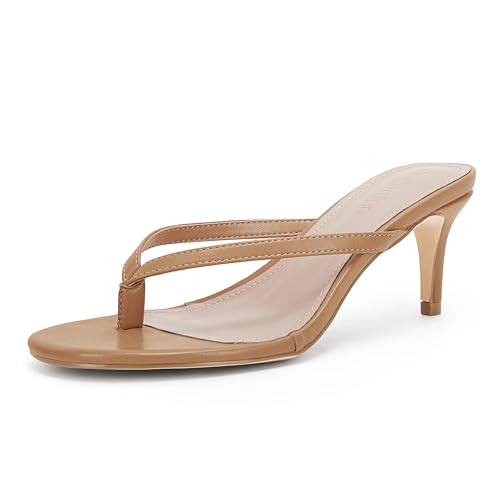 Coutgo Damen-Flip-Flops mit Kätzchen-Absatz, Slip-On-Sandalen, bequeme Sommer-Strandschuhe, CAMEL, 41 EU von Coutgo