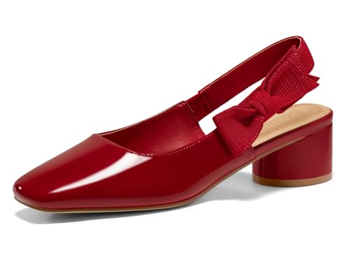 Coutgo Damen Niedrige Blockabsätze Slingback Schleife Geschlossene Quadratische Zehenpartie Slip On Arbeitspumps Kleid Schuhe, Rot/Ausflug, einfarbig (Getaway Solids), 39.5 EU von Coutgo