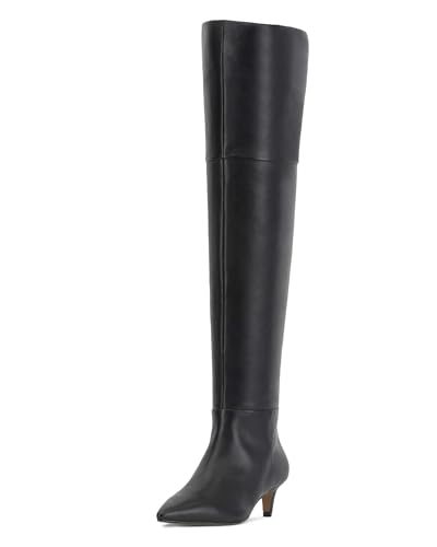 Coutgo Damen Oberschenkelhohe Stiefel über dem Knie Kitten Heel Spitz Zehe Lange Stiefel Herbstschuhe, Schwarz (Black Pu), 38.5 EU von Coutgo