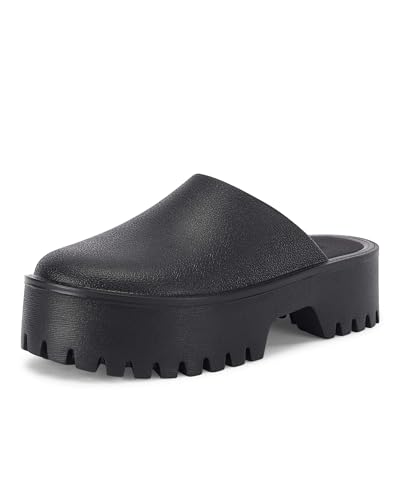 Coutgo Damen Plateau Pantoletten Slip On Dicke Sohle Hausschuhe Geschlossene Zehen Niedliche Komfortschuhe, Schwarz, 40.5 EU von Coutgo