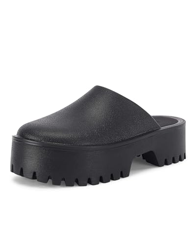 Coutgo Damen Plateau Pantoletten Slip On Dicke Sohle Hausschuhe Geschlossene Zehen Niedliche Komfortschuhe, Schwarz, 42 EU von Coutgo