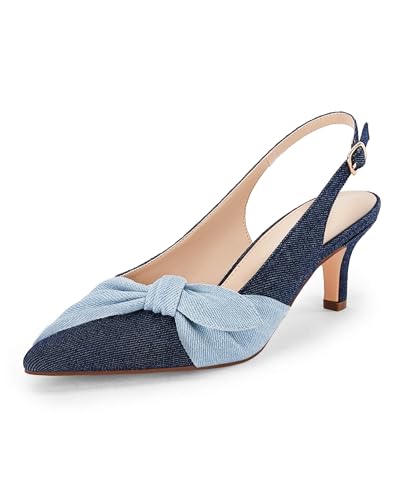 Coutgo Damen-Pumps mit Schleifen-Absätzen, Slingback-Pumps mit niedrigem Absatz, geschlossen, spitzer Zehenbereich, Denim-Kleiderschuhe, Marineblau, 38 EU Coutgo Damen-Pumps mit Schleifen-Absätzen, Slingback-Pumps mit niedrigem Absatz, geschlossen, spitzer Zehenbereich, Denim-Kleiderschuhe, Marineblau, 38 EU von Coutgo