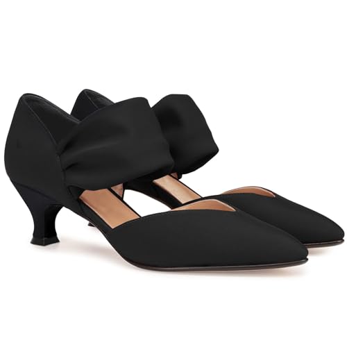 Coutgo Damen-Pumps mit niedrigem Kätzchen-Absatz, spitzer Zehenbereich, Knöchelriemen, Ausschnitt, elegant, Party, Hochzeit, Pumps, Schwarz , 41 EU von Coutgo